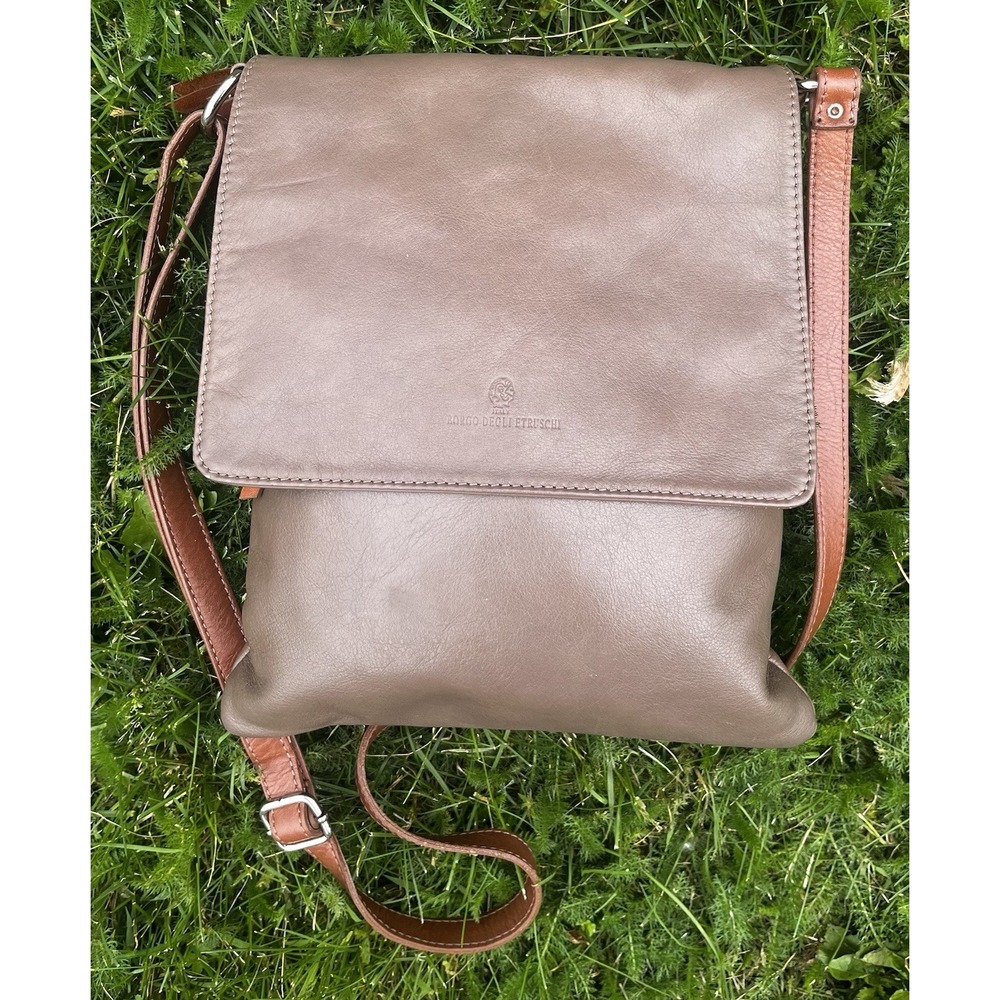 BORGO DEGLI ETRUSCHI Tan & Brown Leather Shoulder Bag Purse Made In Italy
